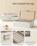 SONGMICS Stackable Jewelry Trays, 4-Tier Jewelry Box, Drawer Jewelry Organizer, with Glass Lid, Removable Dividers, for Vanity Table, 6.7 x 11 x 7.2 Inches, Gift Idea, Cloud White UJBC164W01 - color: Cloud White
