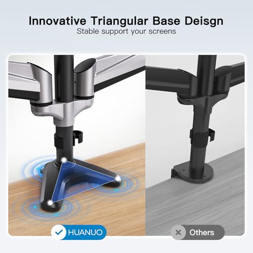 HUANUO Gaming Triple Monitor Stand, Full Motion Articulating Triple Monitor Mount Fit 17 to 32 inch Flat/Curved LCD Computer Screens with Clamp, Grommet Kit, Silver - color: Silver
