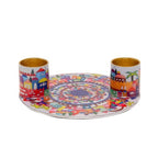 Yair Emanuel Flat Plate Candle Holders for Shabbat 4 Inch Vibrant Pattern Design Modern Judaica Gift (CSE-3 Jerusalem) - color: Cse-3 Jerusalem
