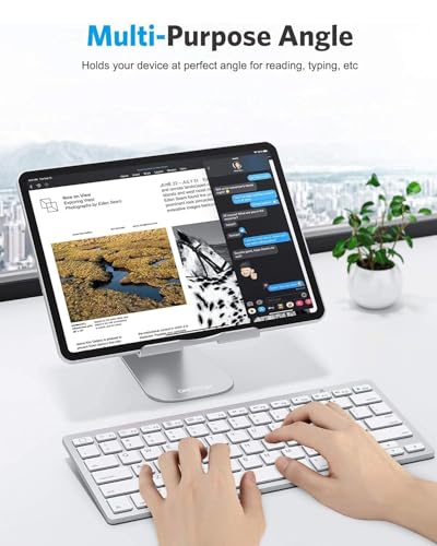 OMOTON Tablet Stand Holder Adjustable, T1 Desktop Aluminum Tablet Dock Cradle Compatible with iPad Air/Mini, iPad 10.2/9.7, iPad Pro 11/12.9/13, Samsung Tab and More Up to 13 inch, Silver - color: Silver