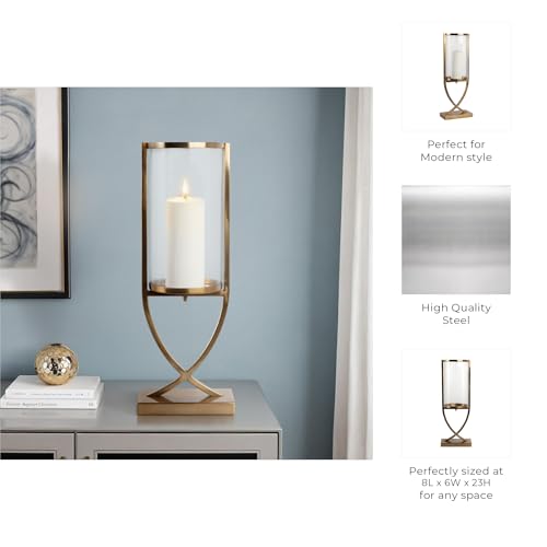 Contemporary Metal and Glass Hurricane Candle Holder - Decorative Pillar Candlestick Holder for Table Centerpiece - Elegant Home Decor Accents for Any Special Occasion Decoration - 23" Gold - color: Gold, size: 23"