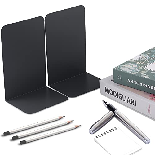 MSDADA Black Metal Bookends (8pcs, 4 pairs) for Book Shelves, Office, Heavy Books, Modern Minimalist Style - color: Black