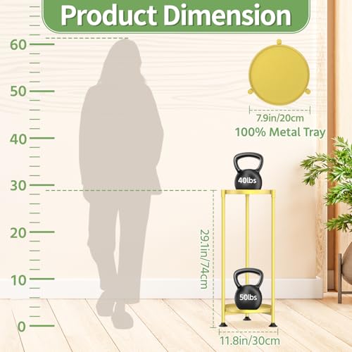 KMOTASUO 2 Tier Plant Stand Indoor for Large Tall Heavy Duty Planter, Multiple Sturdy Metal Flower Corner Rack for Narrow House Floor, Iron Vertical Level Round Orchi Holder Organizer, Gold - color: Gold, size: 2 Tier