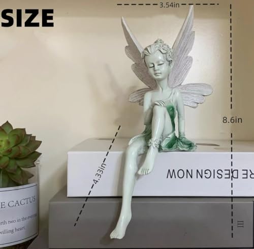 Fairy Garden Figurines Outdoor, Hand-Painted Sitting Fairy Statues, Resin Garden Sculptures, Angel Figurines for Garden, Windowsill & Fairy Lovers Gift - color: White