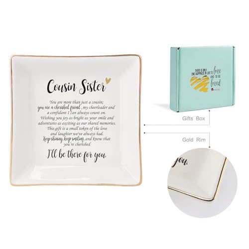 HOME SMILE Cousin Sister Gifts Mother's Day,Ceramic Ring Jewelry Dish Tray Plate for Birthday Graduation Christmas Wedding-You are More Than Just a Cousin,You Are a Chrished Friend - style: Cousin Sister
