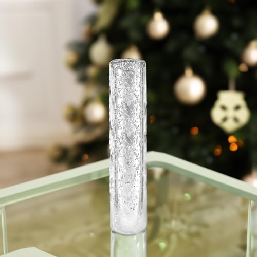 WGVI Hurricane Candle Holder Sleeve, W: 2.5", Ht: 14", Silver Speckled Glass Cylinder Open Both Ends, Chimney Tube Shade, 1 Piece - size: 2.5x14"H