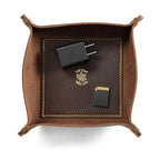 USA Handmade Premium Leather Valet Tray, Folds Flat! Dice Rolling Basket and Organizer with Brass Rivets (Brown Gold, Medium) - color: Brown Gold, size: 5" x 5" x 2"