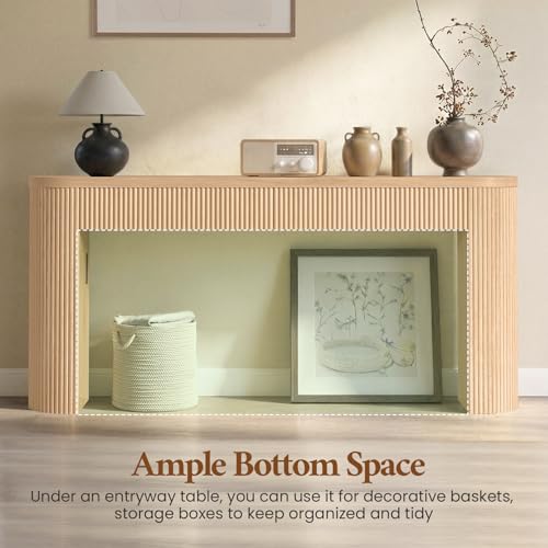 Itaar 63" Fluted Console Table with 2 Drawers, Modern Entryway Table with Storage, Long Sofa Table Behind Couch for Living Room, Hallway, Couch, Foyer, Oak - color: Oak