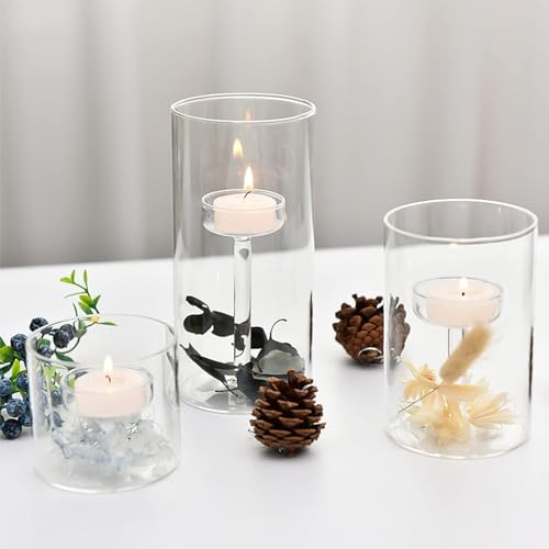 Glass Hurricane Candle Holder, 3pcs Clear Cylinder Candle Holders Bulk for Pillar Candles, Open Ended Glass Candle Pedestal for Wedding Centerpieces Tables, Party, Event(No.01) - size: No.01