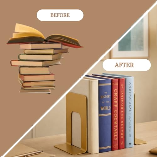 Alessk Gold Metal Bookends for Shelves – Heavy Duty Decorative Bookends for Heavy Books – Modern Book Ends for Home Office Bookshelf – 1 Pairs (2 Pieces) - color: Gold 1 Pair