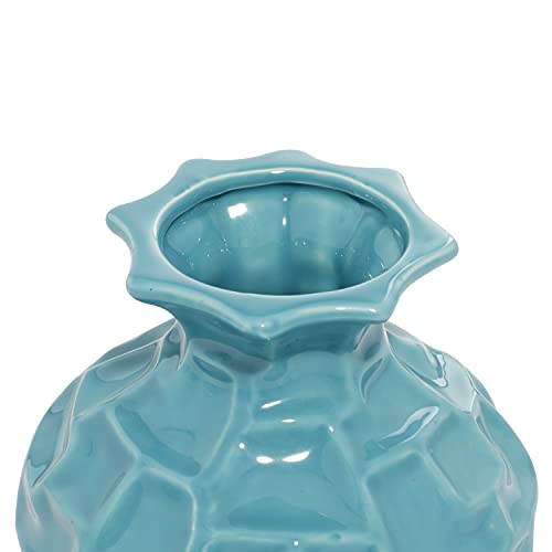 Deco 79 Ceramic Decorative Vase Centerpiece Vases with Varying Patterns, set of 3 Flower Vases for Home Decoration 6" x 6" x 6", Blue