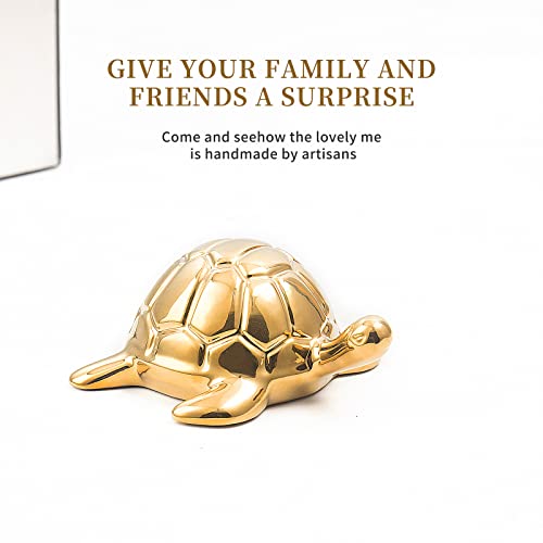 Golden Turtle Statue Set,Sculptures Gold Turtle Ornament Ceramic Statue Home Accessories Gold Desk Home Indoor Decorative Collectible Decor or Elders (3 Pieces) - color: D-b-gold