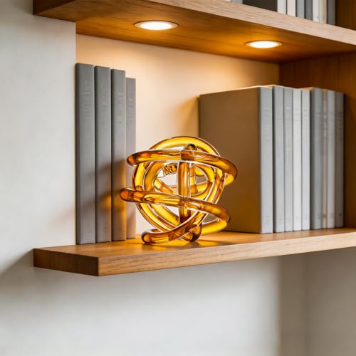 Glass Knot Teal Decor Ball - 5 Inch Hand Blown Infinity Sculpture Orbit Home Decor Table Decoration Interio Art - color: Brown, size: 5-Inch Diameter