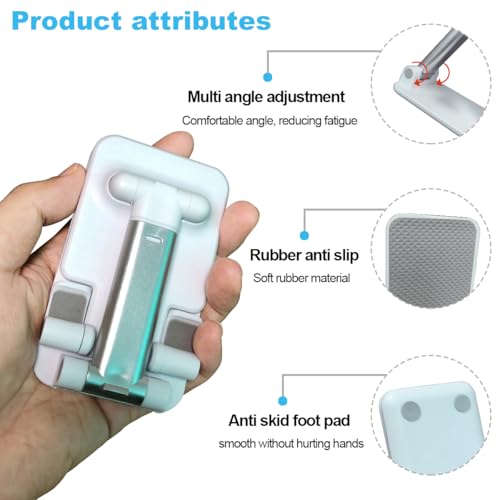 POQOD Foldable Cell Phone Stand for Desk, Fully Adjustable Phone Holder for Desk Compatible with iPhone 16 15 14 13 12 11, Nintendo Switch, All Phones, (White) - color: White Foldable