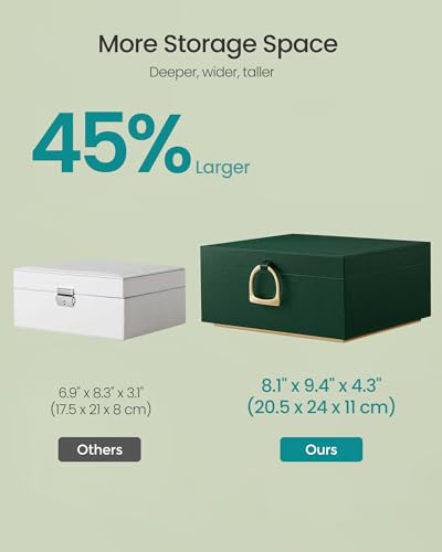 SONGMICS 2-Layer Jewelry Box, Jewelry Organizer with Handle, Removable Jewelry Tray, Jewelry Storage, Floating Effect, 8.1 x 9.4 x 4.3 Inches, Gift Idea, Forest Green UJBC165C01 - color: Forest Green