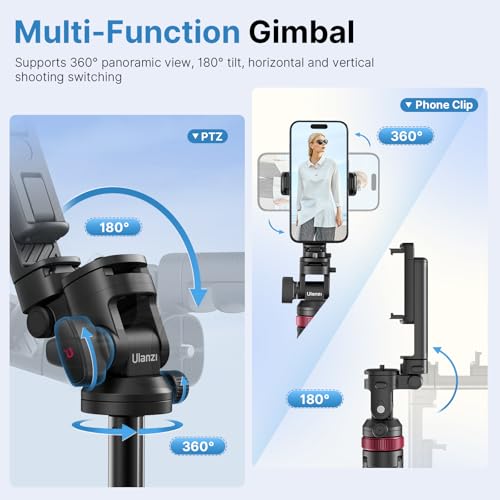 ULANZI MT-78 Extendable Phone Tripod, metal 72.83" Selfie Stick Camera Tripod Stand with 2 in 1 Phone Clip, 360° Ball Head Camera Tripod with cold shoe for iPhone 17 Sony Canon, Lightweight for Travel