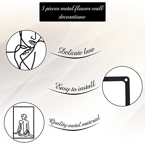 CHENGU 3 Pieces Metal Minimalist Abstract Woman Wall Art Line Drawing Wall Art Decor Single Line Female Home Hanging for Kitchen Bathroom Living Room - style: Elegant Body