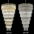 Extra Large Long Brass Chandelier for High Ceiling H68 Modern 7 Tiers Glass Staircase Chandelier Foyer Entryway Lighting Pendant Light Fixture for Grand Living Room Stairway Hall - size: XL Brass (39" x 68")