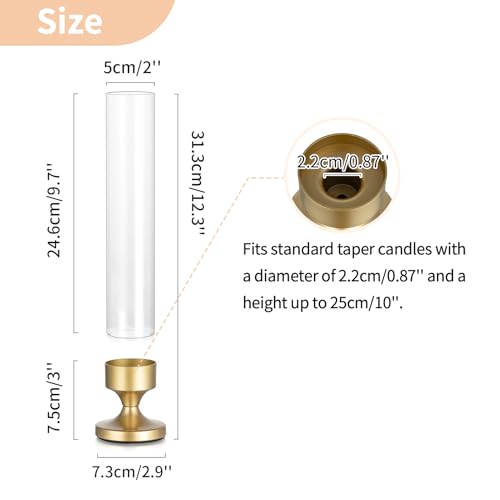 NUPTIO Hurricane Candle Holder for Centerpiece: Set of 2 Metal Taper Candle Holders with Glass Cylinders - Gold Candlestick Holders for Birthday Valentine Dinner Table Decor - size: 2 Pcs