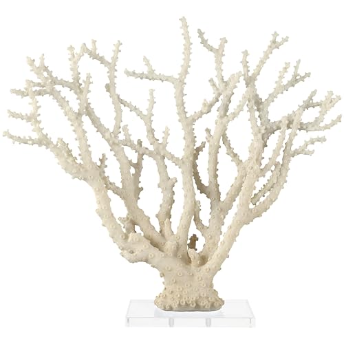Deco 79 Polystone Coral Decorative Sculpture Home Decor Statue with Clear Acrylic Base, Accent Figurine 26" x 8" x 23", Cream - size: 26" x 8" x 23"