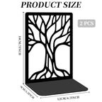 2 Pcs Black Bookends, Sturdy Metal Bookends for Shelves Decorative Book Organizer with Unique Tree Design for Home Library Office Desk - style: Abstract Tree