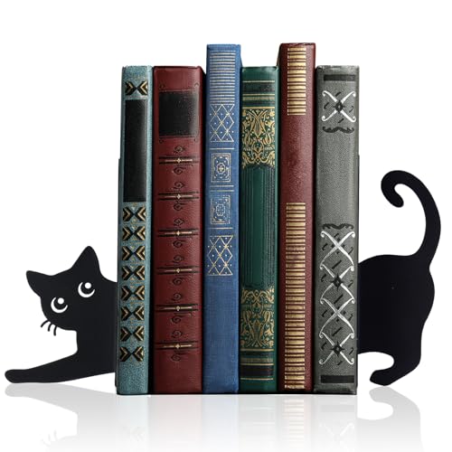 Geelin Stretching Black Cat Metal Bookends Set of 2 Styles Book Ends for Shelves Decorative Bookshelf Home Office Desk Bookshelf Decor Gift for Cat Lovers and Reading Enthusiasts - style: Stretching Cat