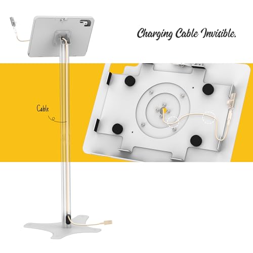 Tablet Floor Stand, Anti-Theft, Rotate Lockable Metal Tablet Enclosure+Aluminum Pole+Metal Base, Compatible with 10.9" iPad 10th, Pro 11" 1 2 3 4, Air 4 5, Air 11"(M2/M3), iPad 11"(A16) - color: White, size: iPad 10th (10.9"), iPad Pro (11")
