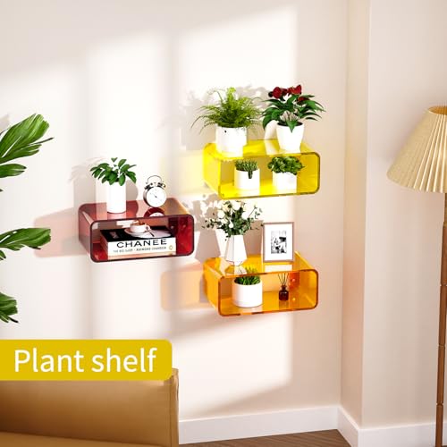 Acrylic Floating Nightstand, Bedside Table, Nightstand Shelf Wall Mounted Bedside Shelf (Yellow, Small) - color: Yellow