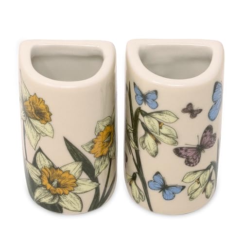 Steel Mill & Co Bud Vase Magnet Set of 2, Ceramic Mini Vases, Magnetic Backing for Fridge, Locker, or Filing Cabinet, Small Bud Holder (Wildflowers)