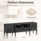 STO'SENSE 63" Pre-Assembled Tv Stand w/Power Outlet, Solid Wood Grain TV Consoles w/2 Cabinets & 2 Drawers, Mid Century Modern Entertainment Center for Living Room, Fits TVs up to 75", Black Oak - color: Black Oak