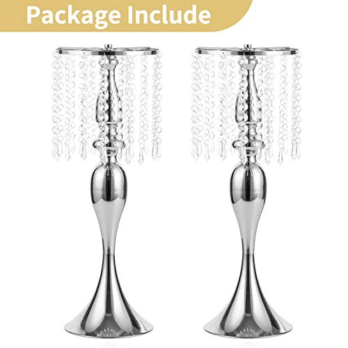 2 Pcs 21.3 inches Tall Crystal Metal Vase Wedding Road Lead Flower Holders Centerpiece Crystal Flower Chandelier Metal Flower Vase for Reception Tables Wedding Supplies - color: Silver, size: 2 x L