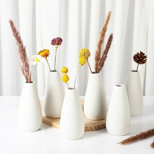 YANLING 6 Pcs White Ceramic Vases for Home Decor, 6 Inch Modern Centerpieces, Small Boho for Pampas Grass, Table Vase for Dried Flowers - color: White-c, size: 6 Pack-Medium