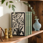 Peacoblue Metal Bookends for Shelves, Modern Decorative Heavy Duty Study Book Ends Stoppers for Office, Desk, Shelf, Room 5.3"x4.3"x7.9" Cast Iron Simple Tall Bookends 1 Pair (Daffodils) - style: Daffodils