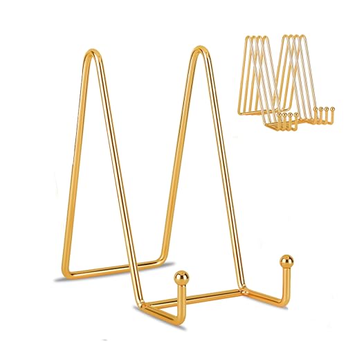 Decolore 6 Inch 5 Pack Gold Metal Display Stands Plate Stand Display Stands for Picture, Decorative Plate, Book, Photo Easel, Artistic Work