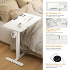 Overbed Bedside Table with Wheels, Pneumatic Adjustable Medical Tilt Top Hospital Bed Table Over The Bed, Rolling Laptop Desk, Mobile Standing Desk for Hospital and Home Use, White - color: Pure White