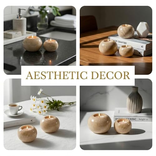 Radicaln Marble Tealight Candle Holder 4" Inches Verona Handmade Set of 3 Mini Votive Candle Holders for Wedding Table Setting, Ideal Marble Taper Holder for Kitchen Table - color: Verona