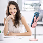 Cute Bunny Cell Phone Stand for Desk, Height & Angle Adjustable, Anti-Slip Desktop Phone Holder, Universal for All 4-10" Mobile Phones & Tablets (Pink) - color: Pink