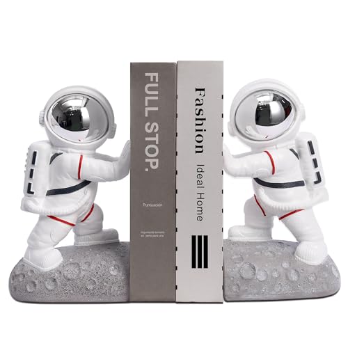 Space Theme Bookends - Astronaut Kids Book Stoppers, Heavy Duty Resin Bookends for Shelves (D-Silver Color) - color: Astronaut D-silver