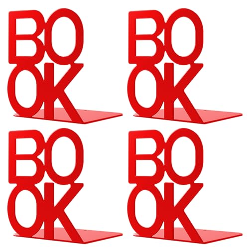 Book Ends - Decorative Metal Book Ends Supports for Bookrack Desk,Books, Unique Appearance Design,Heavy Duty (Red, 2 Pair) - color: Red, size: 2 pair