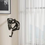 Climbing Man Wall Sculpture – Resin Decor Figure, Modern Art Accent, Black Home Ornament | Unique 3D Hanging Statue Piece, Artistic Abstract Wall Decoration Setup Living Room Bedroom Workplace Design - size: Trumpet Hands Climbing, style: Silver