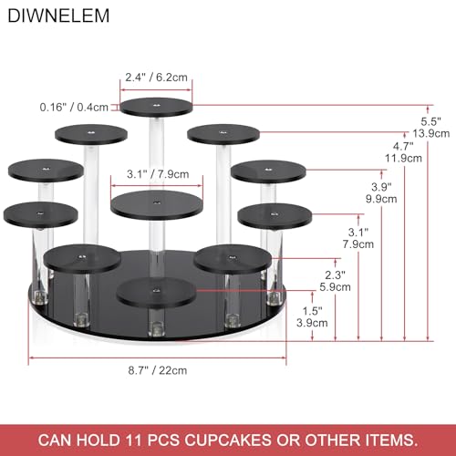 DIWNELEM Round Jewelry Stand Acrylic Display Riser Stands Dessert Tower Display Tower for Watch,Jewelry,Rings,Earrings,Mini Figurines,Cupcakes(Black,11Tier) - size: Black-11 Tier