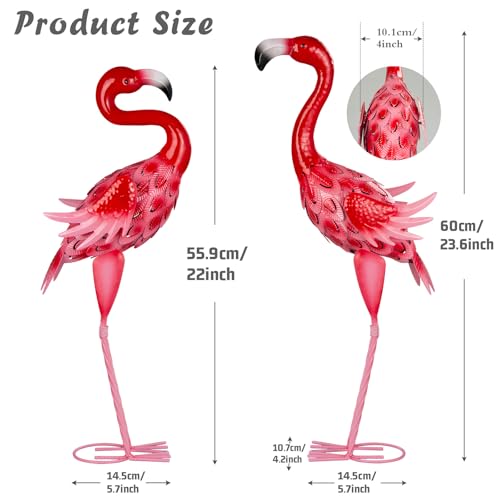 XONOR Metal Garden Flamingo Statues and Sculptures, Set of 2 Pink Outdoor Metal Flamingos Bird Art for Home Yard Patio Lawn Backyard Porch Decorations
