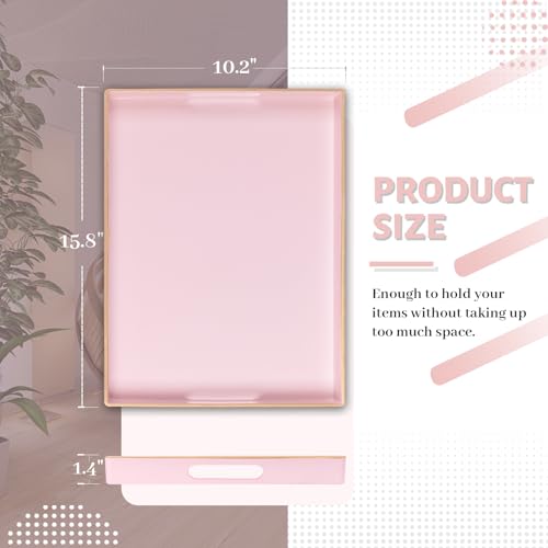 MAONAME Pink Serving Tray with Handles, Modern Decorative Tray for Coffee Table, Plastic Rectangular Trays for Ottoman, Bathroom, Decor, 15.8” x 10.2” x 1.4" - color: Pink, size: 15.8" x 10.2" x 1.4"