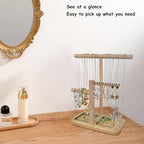 Solid Wood Jewelry Tower Organizer - 3-Tier Tree Holder Stand with 11 Earring Holes, 2 T-bar for bracelets Necklace or watches, Ring Tree & Display Tray (natural wood) - color: natural wood