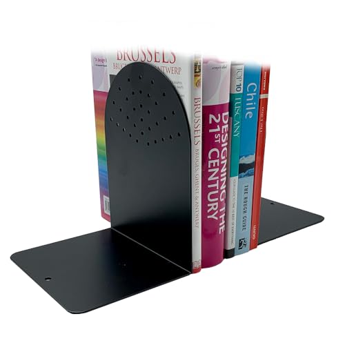 Huron 7" Decorative Steel Arched Fanhole Non-Skid Metal Book Ends for Shelves Heavy Duty Bookends, Black, Pair (1/3/8/24/72) (1)