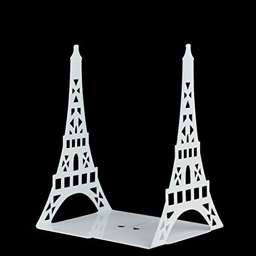 One Pair Creative Paris Eiffel Tower Book Organizer Metal Bookends for Kids School Library Desk Study Home Office Decoration Gift (White) - color: White