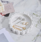 Aotea Crafts - Beaded Scalloped Jewelry Dish Tray Plate - Modern Aesthetic Ring Dish - Concrete Handcrafted Trinket Tray - Smooth Texture - Ivory White - 6.3 inch