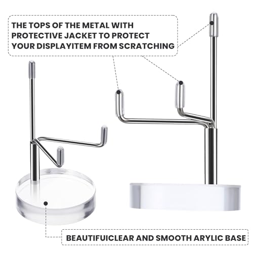Crystal Stands for Display Adjustable Metal Arms Display Stand Easel Small Plate Stand with Acrylic Clear Round Base Silver Decorative Displays Holder for Coral Geodes Rock Crystals Seashell