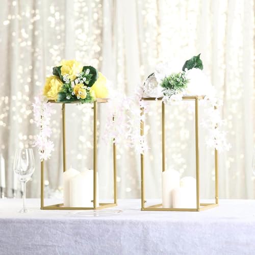 Efavormart 2 Pack 16" Matte Gold Wedding Flower Stand Metal Vase Column Stand Geometric Centerpiece Vase - color: Gold, size: 2 Pack 16''