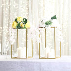 Efavormart 2 Pack 16" Matte Gold Wedding Flower Stand Metal Vase Column Stand Geometric Centerpiece Vase - color: Gold, size: 2 Pack 16''